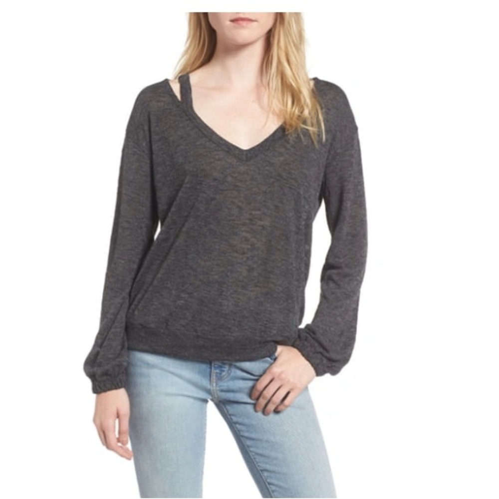 Splendid Ashbourne Deep-V-neck Lightweight Knit Sweater in Charcoal